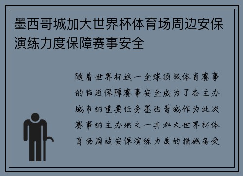 墨西哥城加大世界杯体育场周边安保演练力度保障赛事安全